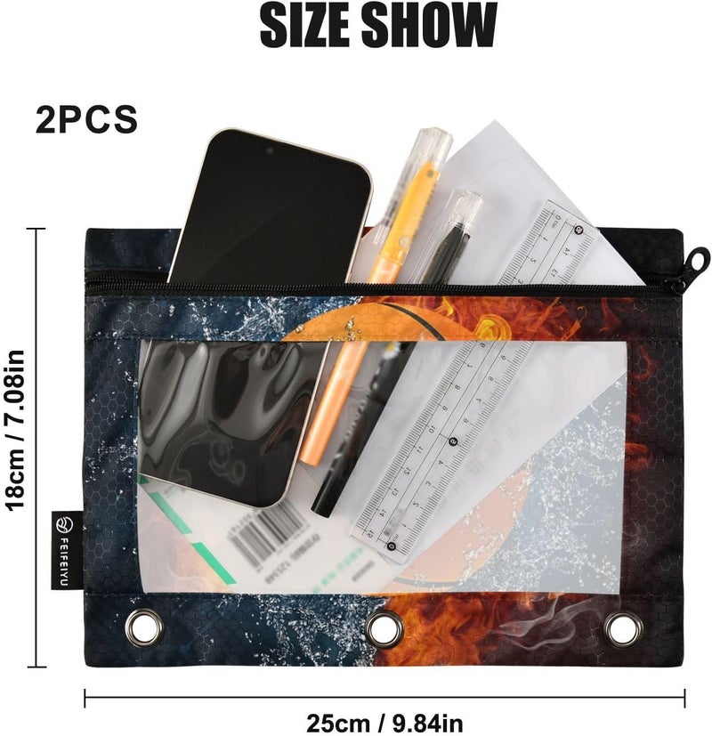 BOENLE Basketball Ball Pencil Pouch for 3 Ring Binder, 2 Pack Waterproof Pencil Bags Clear Window Pencil Case Zipper School School Office Supplies - Image 3